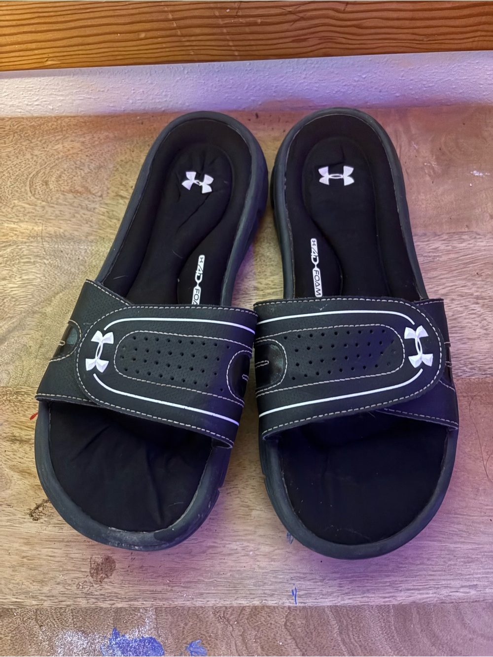 Under Armour Black and White Adjustable Slide Sandals